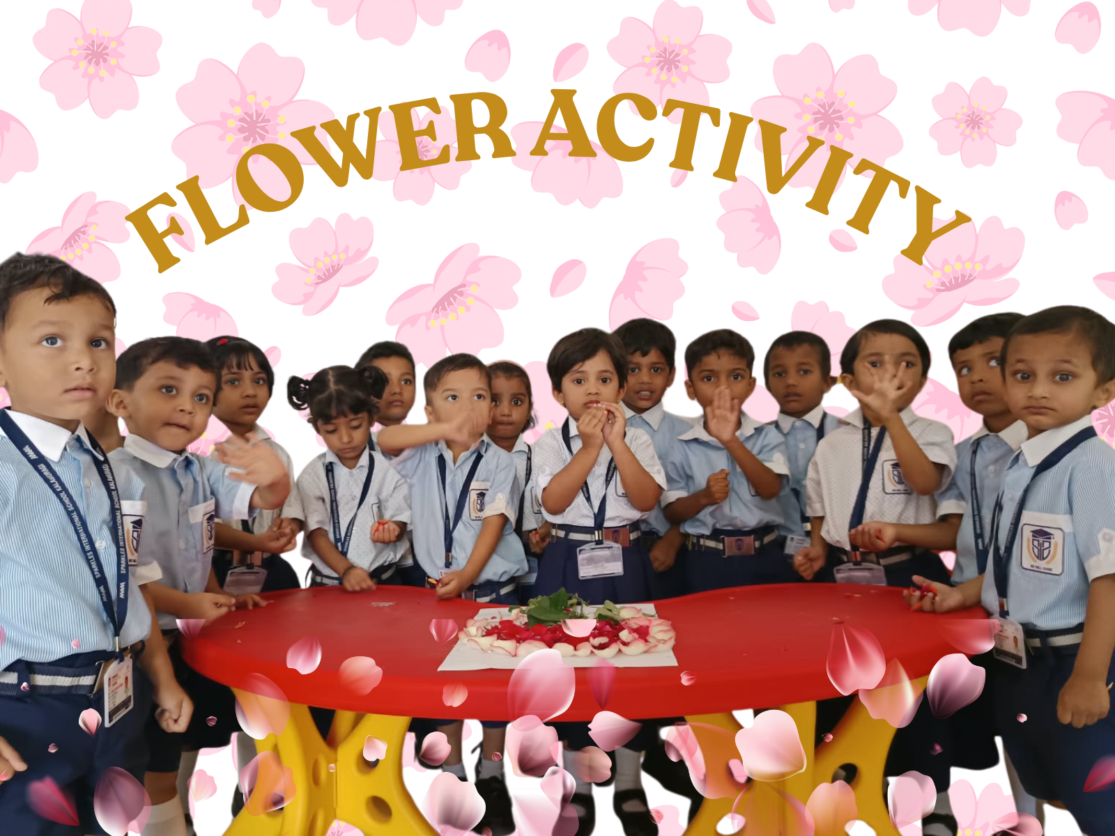 Flower printing with real flowers and colourful paints on paper